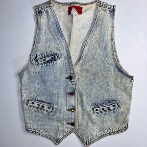 Vintage Denim Gemmed Button Down Vest
